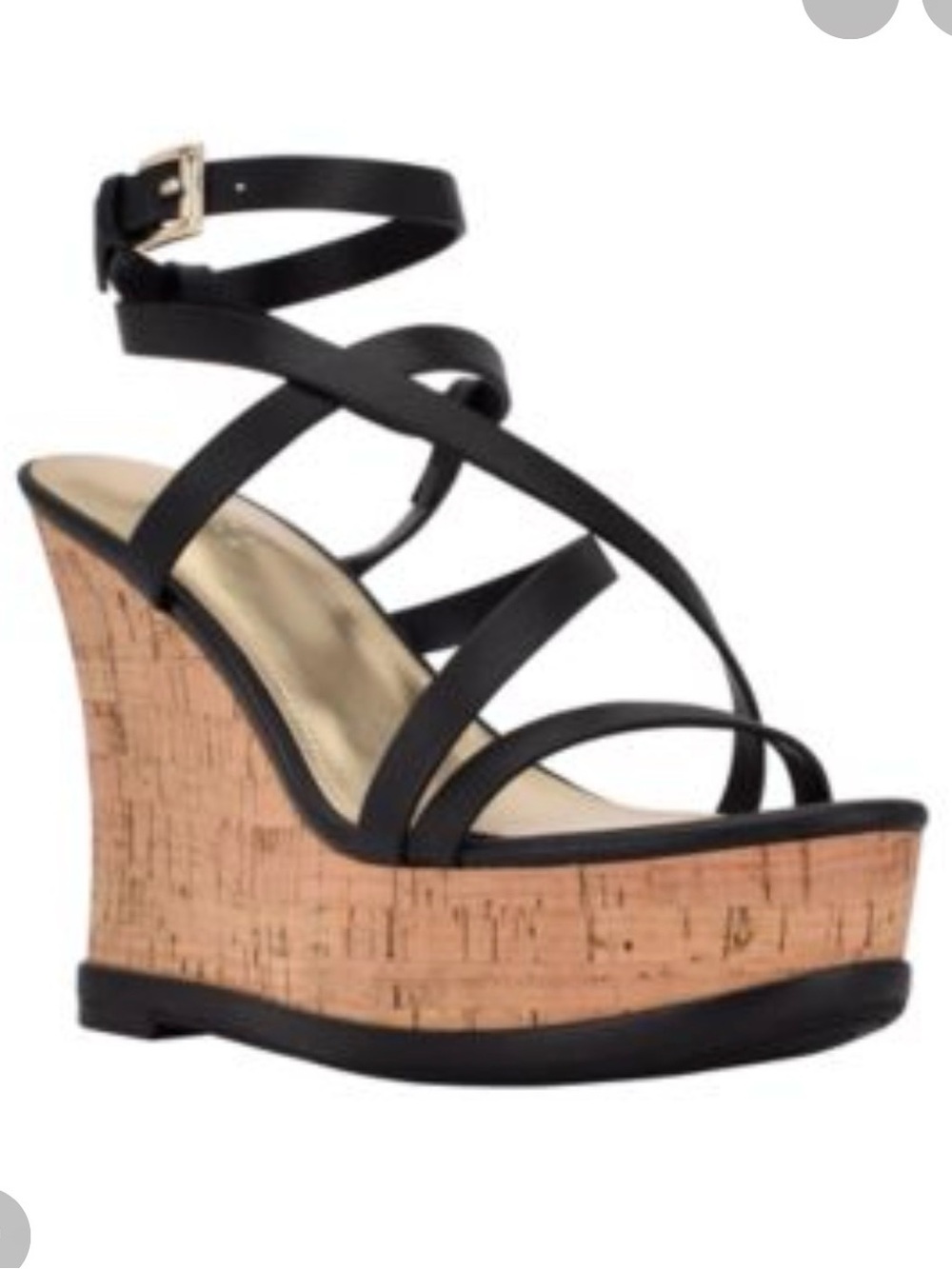 Guess Black Strappy Cork Wedge Sandals